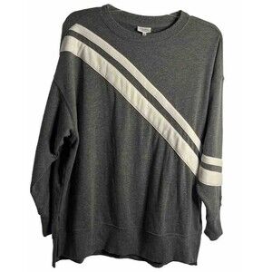 S  Cabana By Crown & Ivy Gray/white Woman Sweatshirt Crew Neck Long Sleeve